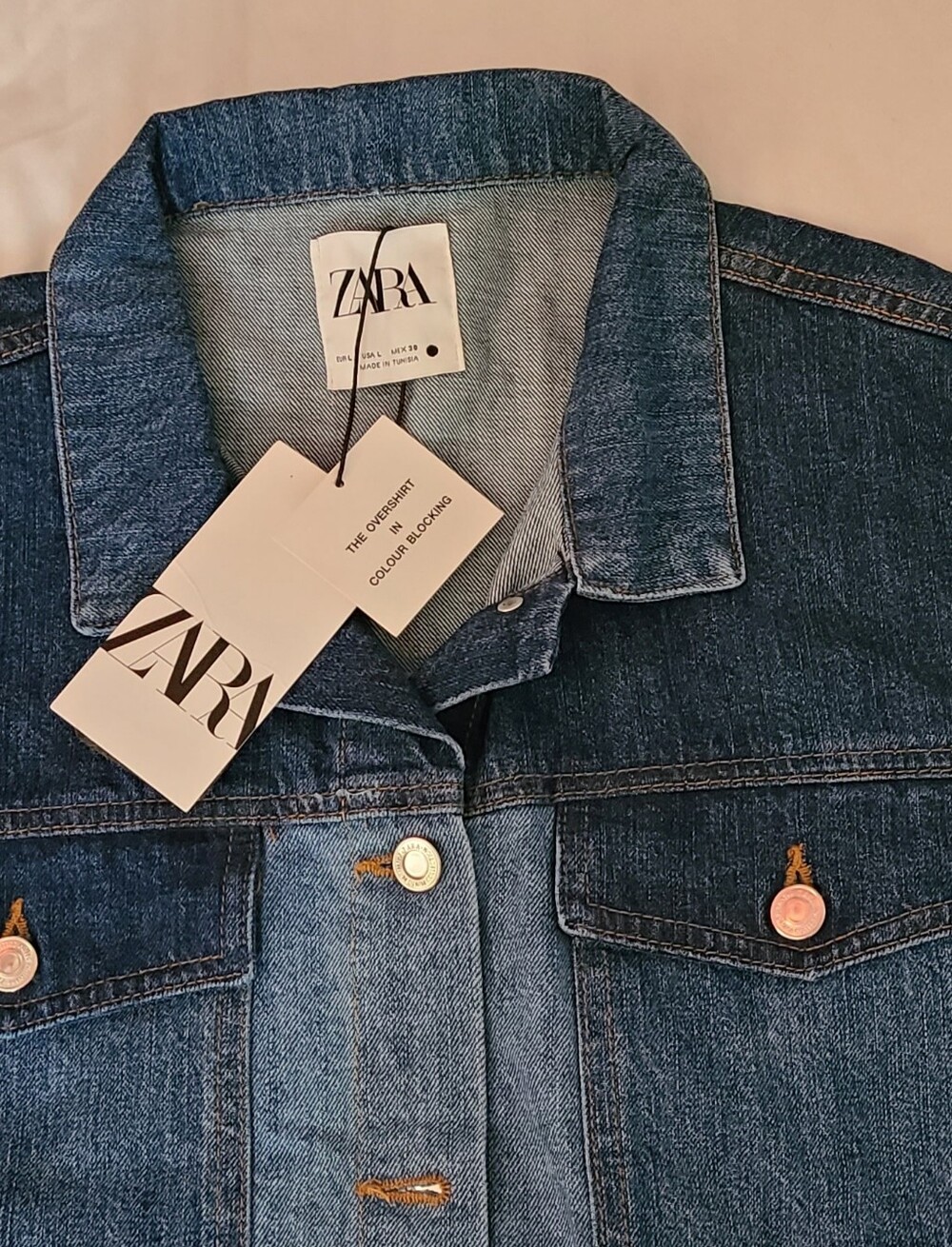 Zara Colourblock Denim Jacket, Cropped, Loose Fit,